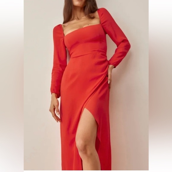 Reformation Dresses & Skirts - ReformationOrange/Red Long Sleeve Asymmetric Midi Dress Size 2
